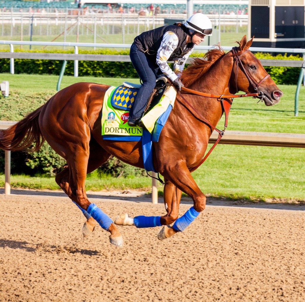 Kentucky Derby contender Dortmund works out at Churchill Downs, April 29, 2015. Photo by Bill Brymer.